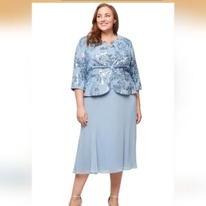 Alex Evenings Light Blue Midi Skirt